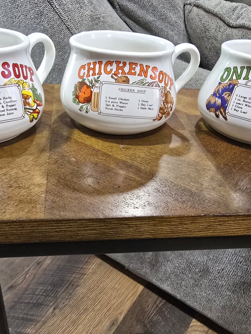 Vintage Chicken Tomato Onion Soup Ceramic Crock Mugs Taiwan EUC